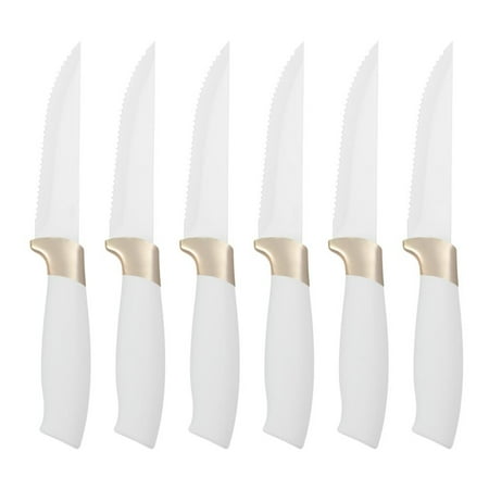 Beautiful 12 Piece Stainless Steel Knife Block Set, Soft-Grip Handles White Icing by Drew Barrymore, White