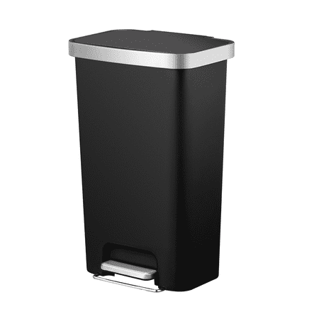 Better Homes & Gardens 11.9 Gallon Kitchen Trash Can, Plastic Step-On Kitchen Trash Can, Black, Black