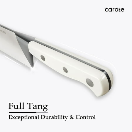 Carote 14 Pcs Knife Set with Wooden Block Stainless Steel Knives with Ergonomic Handle, Forged, White