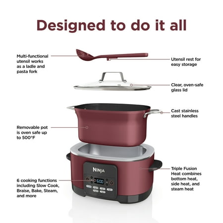 Ninja Foodi Possible Cooker 8.5qt Multi-Cooker, Cherry Tarte, MC1000WM, Red