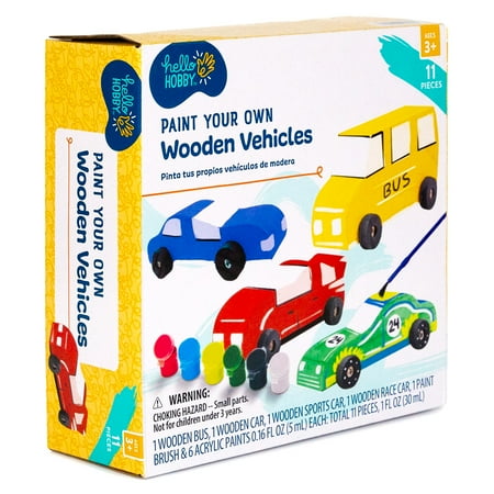 Hello Hobby Multicolor Paint Your Own Wooden Vehicles, Arts & Craft Kits