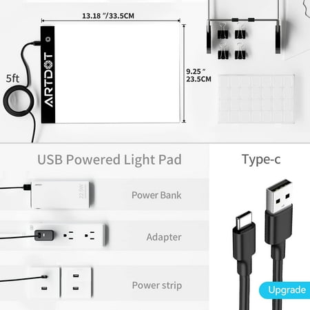 ARTDOT Acrylic LED Light Pad, A4 Size, Portable Tracing Drawing Tracer for Diamond Painting, Adjustable Brightness, 4.8W, A4 Light Pad