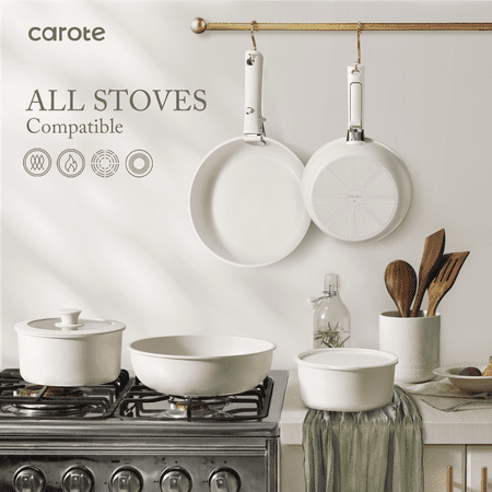 Carote Nonstick Cookware Sets, Granite Non Stick Pots and Pans Set with Removable Handle, 17 Pcs