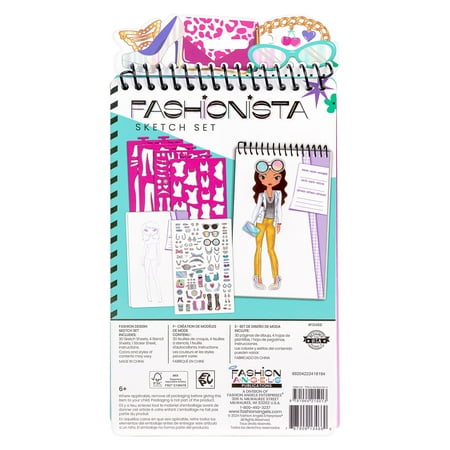 Fashion Angels Fashionista Fashion Design Art Sketch & Coloring Portfolio Book with Stickers Multi Color 1 Pack