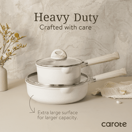 Carote Nonstick Pots and Pans Set, Induction Kitchen Cookware Sets Non Stick, 8 Pcs Beige Granite
