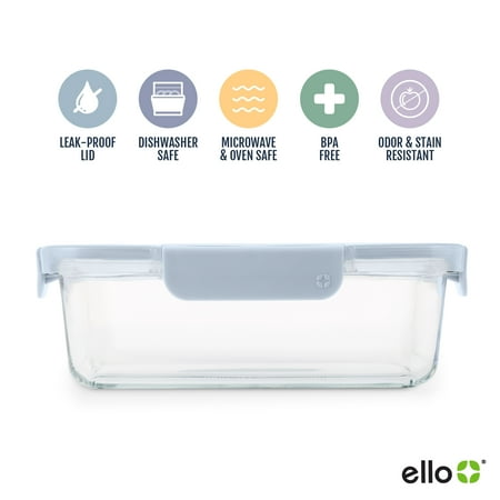 Ello Color Lock 5-Cup Glass Rectangle Food Storage Container