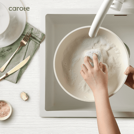 Carote Nonstick Cookware Sets, 15 Pcs Non Stick Pots and Pans Set with Removable Handle, White, White