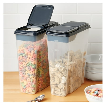 Mainstays 2-Pack Cereal Keeper, Plastic, 24 Cup - Dark Gray Lid
