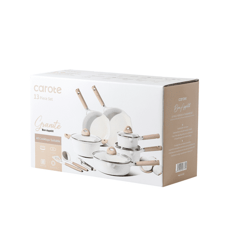 Carote Nonstick Pots and Pans Set,13pcs Induction Kitchen Cookware Sets White Granite, White