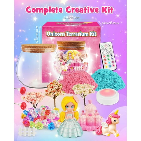 D-FantiX Unicorn Princess Toys Terrarium Kit, Led Night Light Birthday for Little Girls, DIY Arts and Crafts Science Kit for Kids Age 3 4 5 6 7 8-12 Year Old