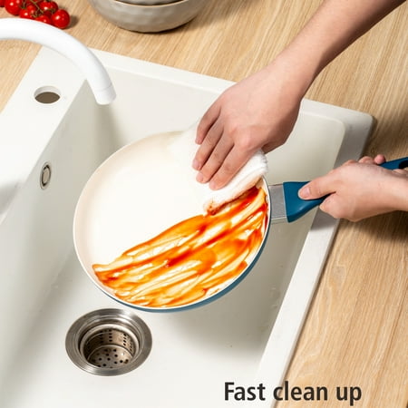 Mainstays 12 Piece Ceramic Nonstick Aluminum Pots and Pans Cookware Set, Blue, Blue