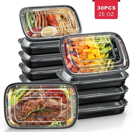 GPED 30 Pack Meal Prep Containers, 25oz Plastic Food Storage Containers With Lids To Go Containers, Bento Box Reusable BPA Free Lunch Boxes, Disposable Stackable, Microwave/Dishwasher/Freezer Safe