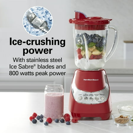 Hamilton Beach Wave Action Quiet Blender, 48 oz. Glass Jar, 12 Blending Functions, Red, 53531F