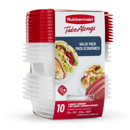 Rubbermaid TakeAlongs Food Storage Containers, 10 Piece Set, Red, 10