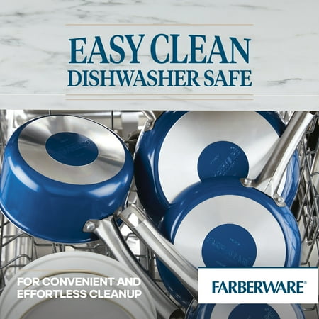Farberware Vibrance 12 Piece Ceramic Nonstick Pots and Pans Set, Blue