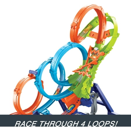 Hot Wheels Action 4-Loop Crash Out Track Set with Motorized Booster & 1:64 Scale Toy Car