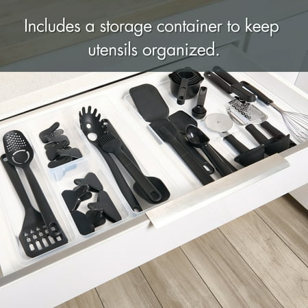 Mainstays 36 Piece Kitchen Gadget Set with Kitchen Cooking Utensils, and Drawer Organizer, Black