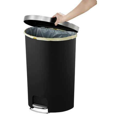 Better Homes & Gardens 14.5 Gallon Trash Can, Plastic Step On Kitchen Trash Can, Black, Black