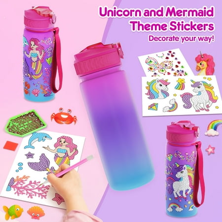 Mocoosy Decorate Your Own Water Bottle Kits for Girls, Unicorn Mermaid Diamond Art Painting Crafts, Kids Personalized Water Bottle for School, Birthday Christmas Gift Toys for Girls Ages 4 6 8 10 12