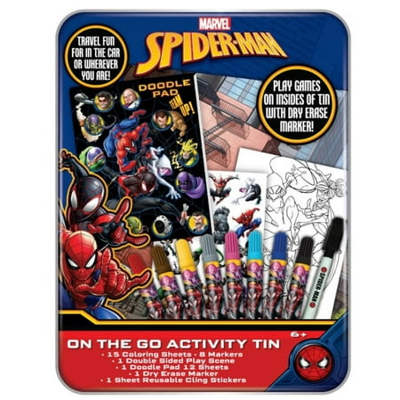 Spiderman Multi-Color On-The-Go Activity Tin Art Set, 27 Pieces, for Children Ages 6+, Unisex