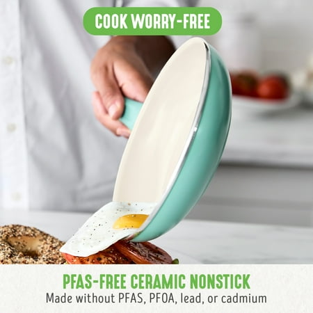 GreenLife 18-Piece Soft Grip Toxin-Free Healthy Ceramic Non-Stick Cookware Set, Turquoise, Dishwasher Safe