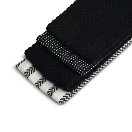 Thyme & Table Kitchen Towels, Black and White, 4 Pack Set