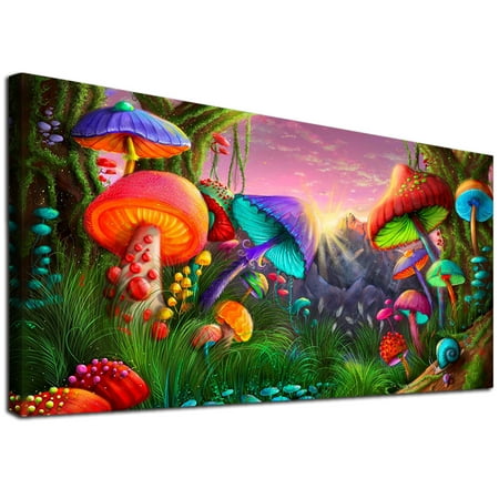YALKIN 5D Large Diamond Painting Kits for Adults (27.6x15.7inch), Colorful Mushroom Round Full Round Drill Nature Gem Arts Paint by Diamonds Kits Diamond Art Kits for Home Wall Decor Relax Gift, Beige