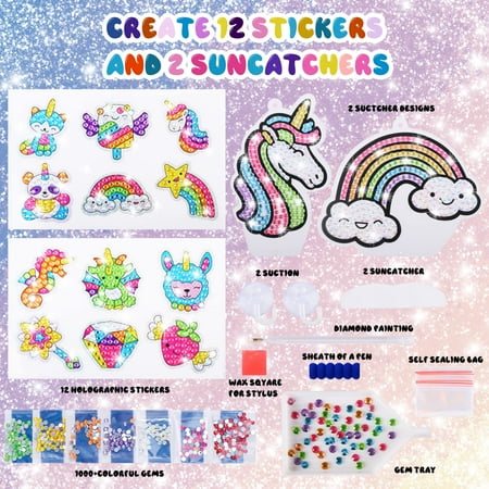 Pearoft 5 6 7 8 9 Year Old Girl Gifts Birthday Stickers Craft Kits for Kids Arts and Crafts for Kids Diamond Art Kits Gifts for 6 Year Old Girls Toys Age 7 Year Old Girl Gifts, Unicorn