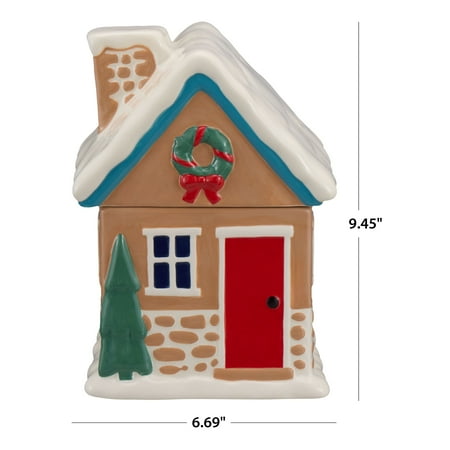Holiday Time 57-Oz Gingerbread House Glazed Earthenware Ceramic Treat Jar with Lid, Multicolor