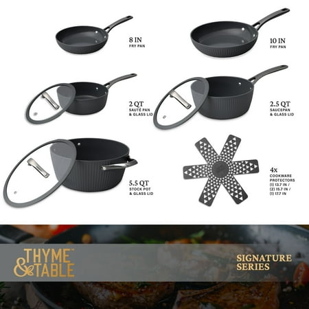 Thyme & Table Signature 12-Piece Cookware Set Non-Stick- Grey & Gunmetal, Gray