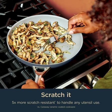 Ninja Neverstick Ceramic Pro 10 Piece Nonstick Ceramic and Aluminum Cookware Set, Stainless Steel, Blue