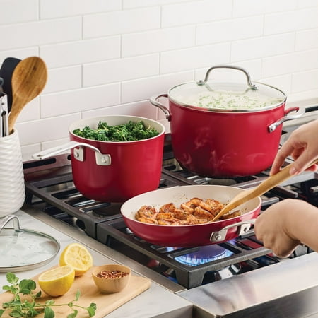 KitchenAid Ceramic Forged Aluminum Nonstick Cookware Set, 10 Piece, Empire Red