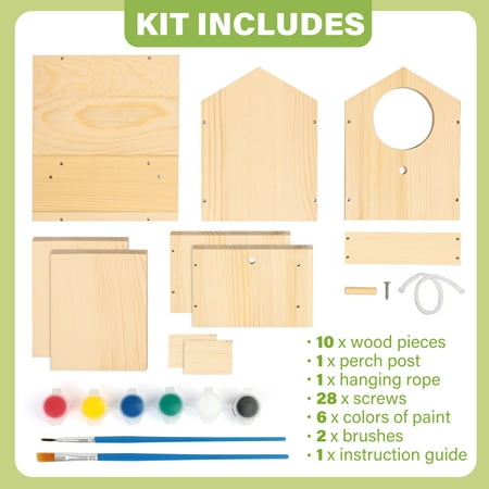 LotFancy Bird House Kit, DIY Wooden Birdhouse Kits for Kids and Adults to Build and Paint
