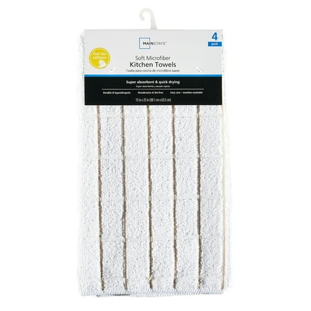 Mainstays, 4 Pack, Microfiber Stripe Kitchen Towels, White