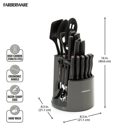 Farberware Classic 30-Piece Spin-N-Store Rotating Carousel Stainless Steel Knife Set & Tool Set Gray, Gray