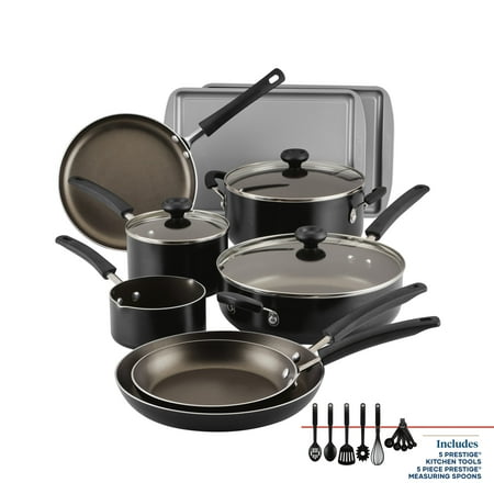 Farberware Easy Clean 22 Piece Nonstick Aluminum Pot and Pan Set, Black, Black