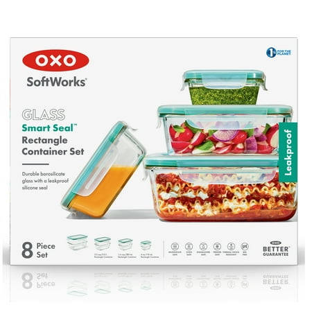 OXO Softworks Smart Seal 8-Piece Everyday Glass Container Set