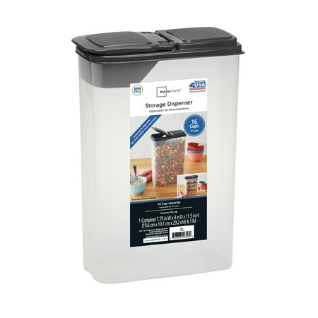 Mainstays Small Cereal Dispenser, Clear Plastic, Gray Lid, 16-Cups (1 Each) 7.25" x 4" x 11.25"