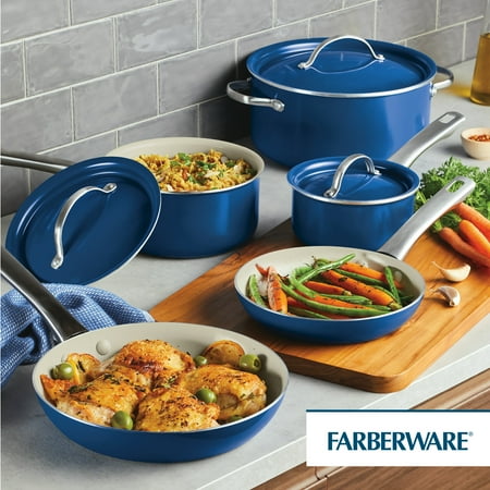 Farberware Vibrance 12 Piece Ceramic Nonstick Pots and Pans Set, Blue
