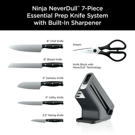 Ninja NeverDull 7-Piece Prep Knife System, Essential, Stainless Steel, Built-in Sharpener, K12007BRN