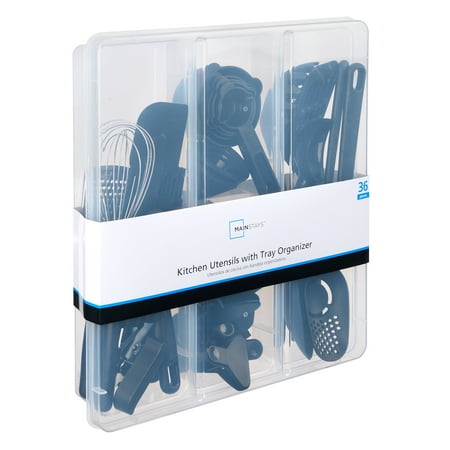 Mainstays 36 Piece Kitchen Gadget Set with Kitchen Cooking Utensils, and Drawer Organizer, Black