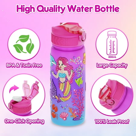 Mocoosy Decorate Your Own Water Bottle Kits for Girls, Unicorn Mermaid Diamond Art Painting Crafts, Kids Personalized Water Bottle for School, Birthday Christmas Gift Toys for Girls Ages 4 6 8 10 12