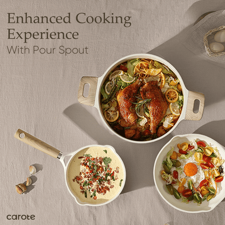 Carote Nonstick Pots and Pans Set,13pcs Induction Kitchen Cookware Sets White Granite, White