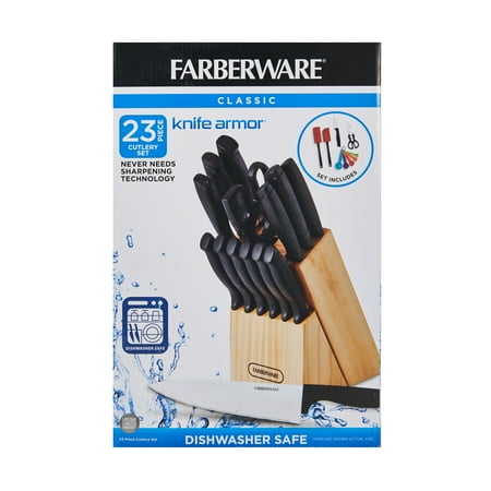 Farberware Classic 23 Piece Never Needs Sharpening Dishwasher Safe Stainless Steel Cutlery and Utensil Set in Black