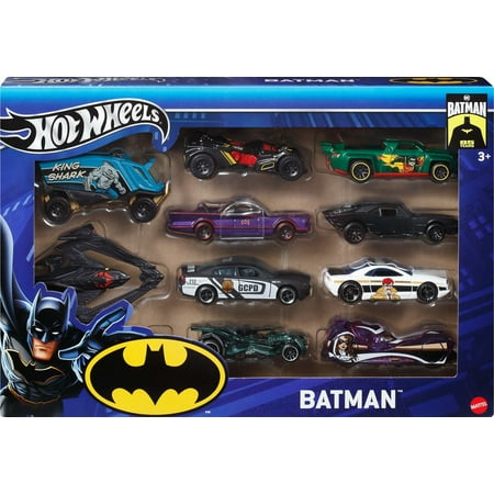 Hot Wheels 1:64 Scale Batman-Themed Toy Vehicles, Set of 10