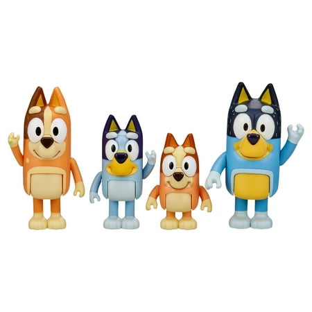 Bluey Family Figure 4-Pack, with Mum Dad Bingo Bluey, Ages 3+, Toddler Toys