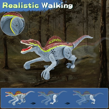 JoyStone Remote Control Dinosaur Toys, Gesture Sensing RC Dinosaurs - Realistic Walking, Roaring, and Spraying Spinosaurus Toys Robot Dinosaur for Kids, Grey