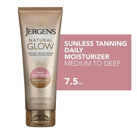 Jergens Natural Glow Daily Moisturizer Lotion, Medium to Deep Skin, Self Tanner, 7.5 oz