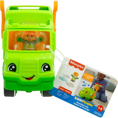 Fisher-Price Little People Recycling Truck Musical Toddler Garbage Toy Set, 5 Pieces