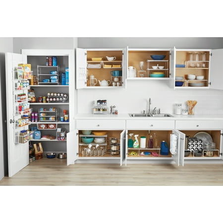 Mainstays Adult Metal Kitchen Pantry Organization Wire Stacking Single Shelf, 22"x10"x7", White